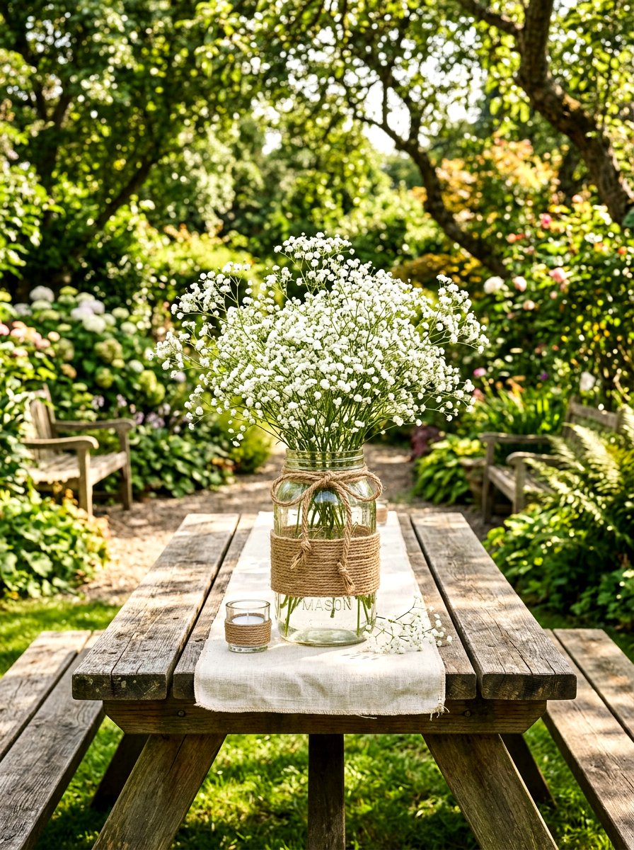 Twine Tied Mason Jar - 25 Spring Mason Jar Centerpiece Ideas