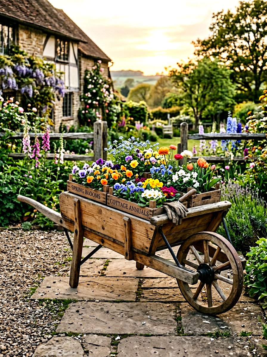 Two Wheel Wooden Garden Barrow - 25 Spring Garden Cart Display Ideas