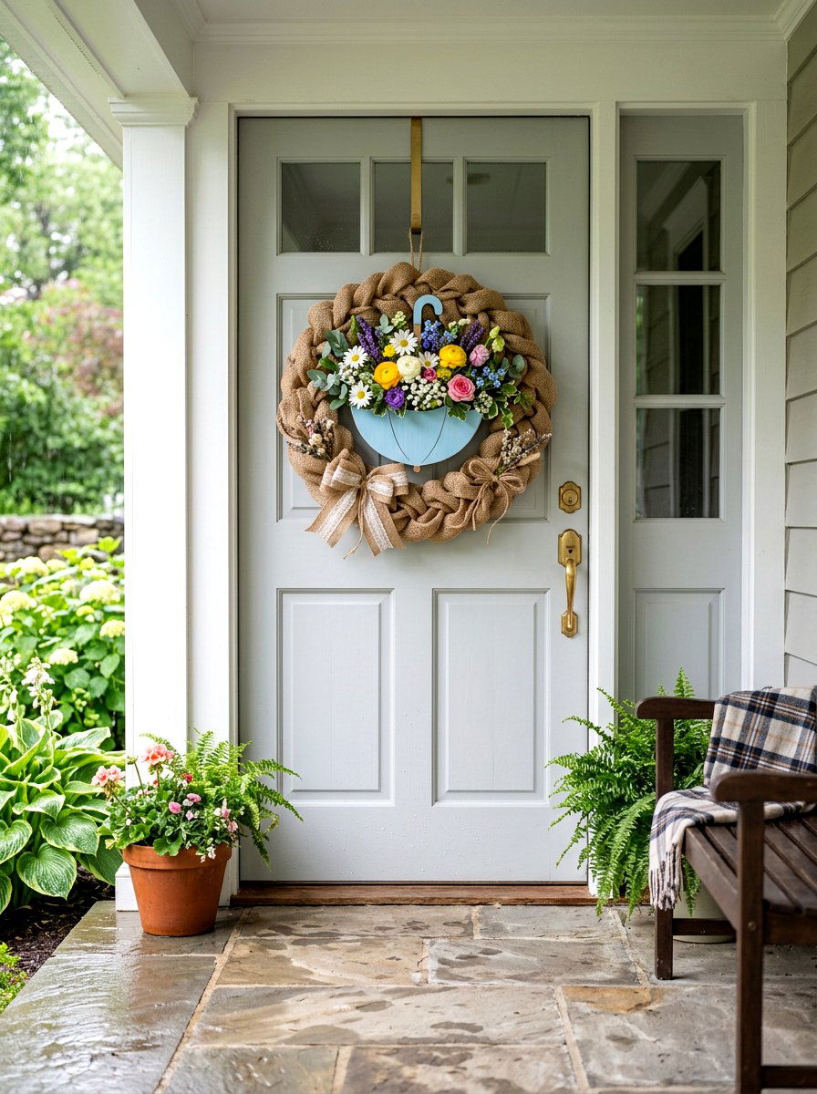 Umbrella Burlap Wreath - 25 Spring Burlap Wreath Ideas