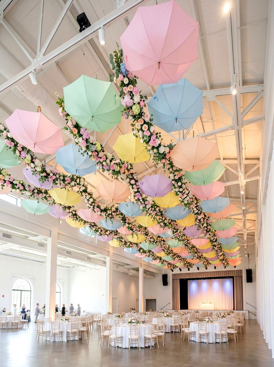 Umbrella Ceiling Decor - 25 Spring Baby Shower Decor Ideas