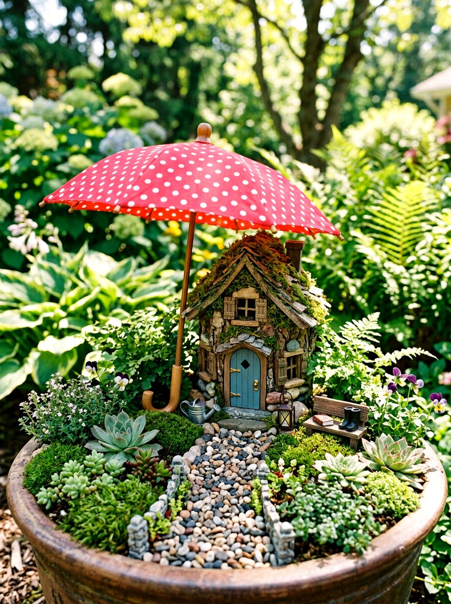 Umbrella Fairy Garden - 25 Spring Umbrella Decor Ideas