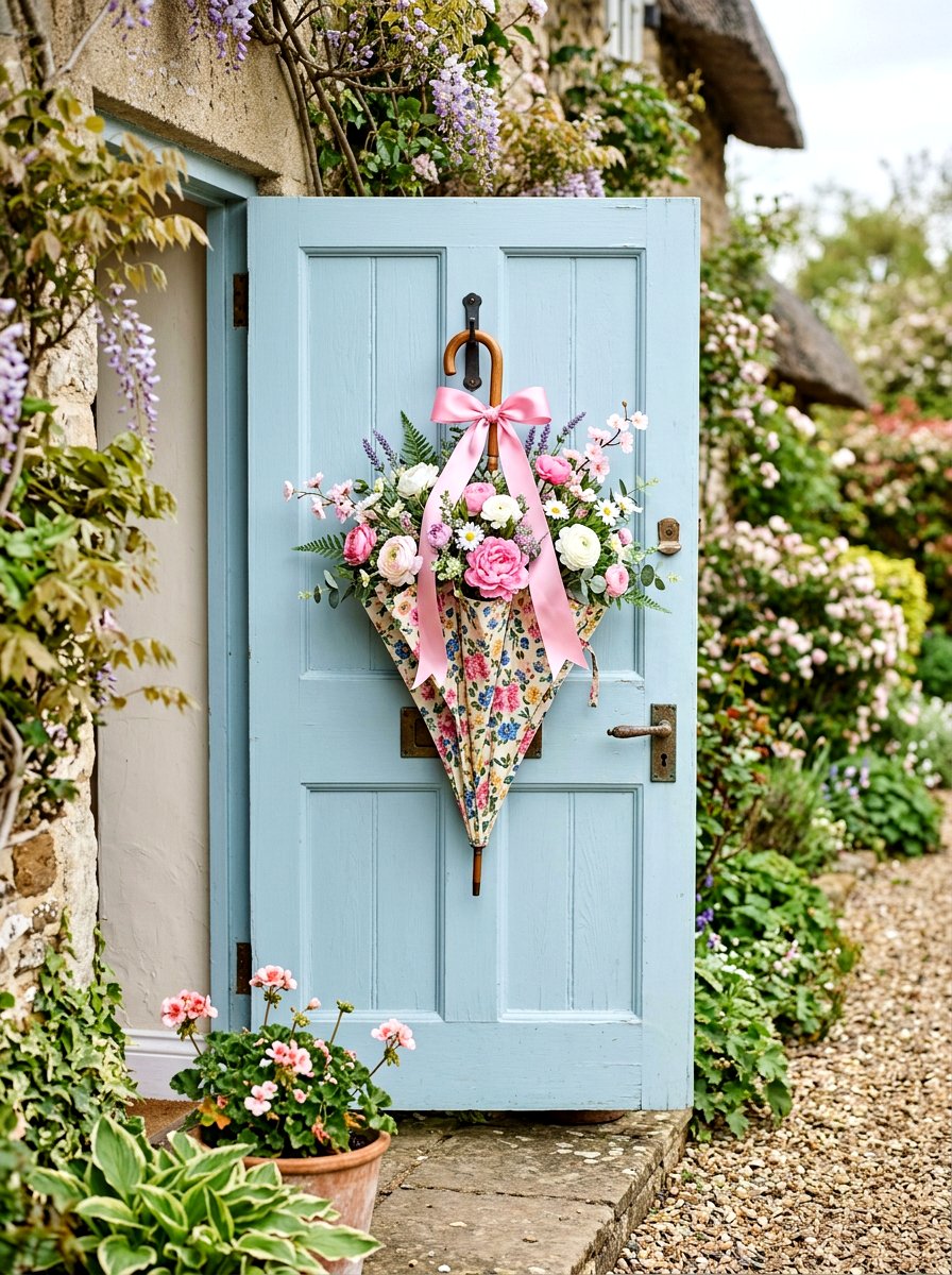 Umbrella Flower Door Hanger - 25 Spring DIY Door Basket Ideas
