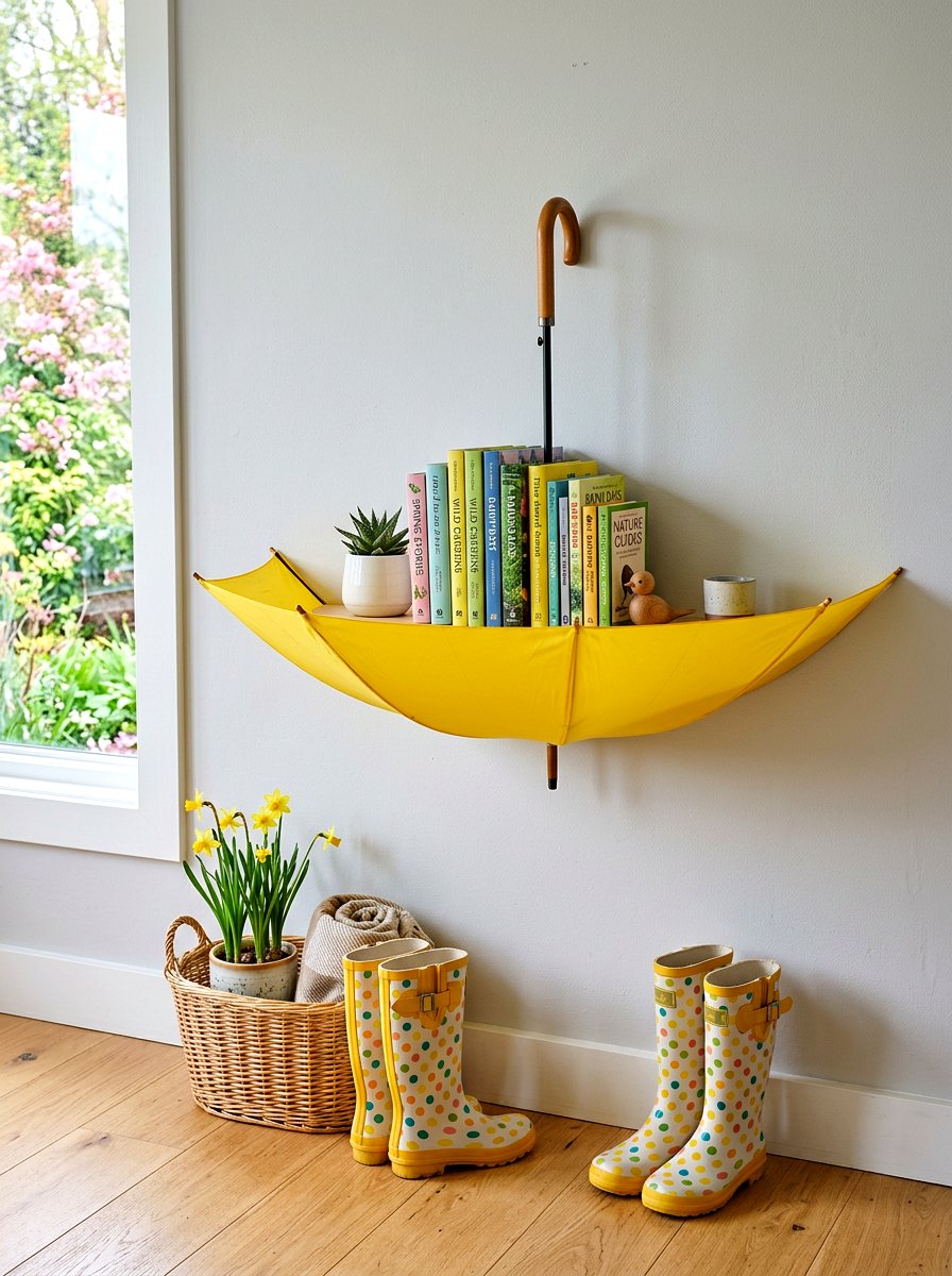 Umbrella wall shelf - 25 Spring Bookshelf Ideas for Kids