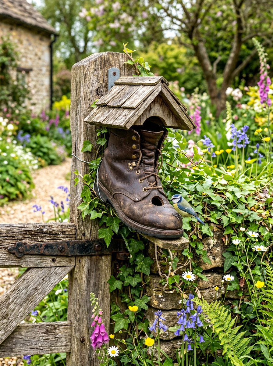 Upcycled Boot Birdhouse - 25 Spring DIY Birdhouse Ideas