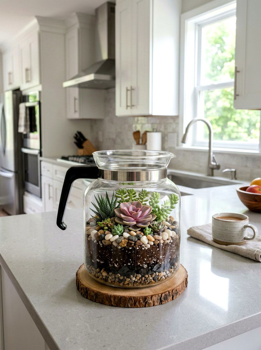 Upcycled Coffee Pot Garden - 25 Spring DIY Terrarium Ideas