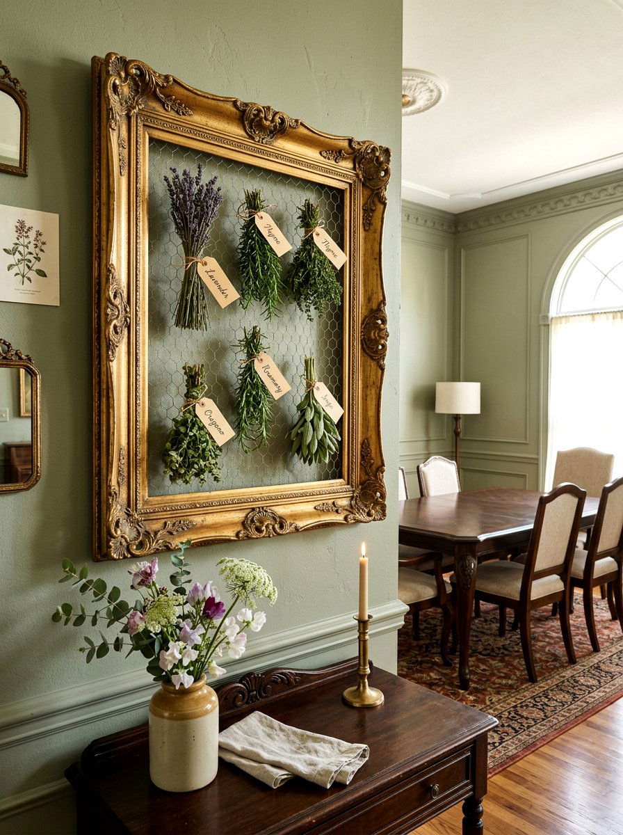 Upcycled Frame Herb Rack - 25 Spring Herb Drying Rack Ideas