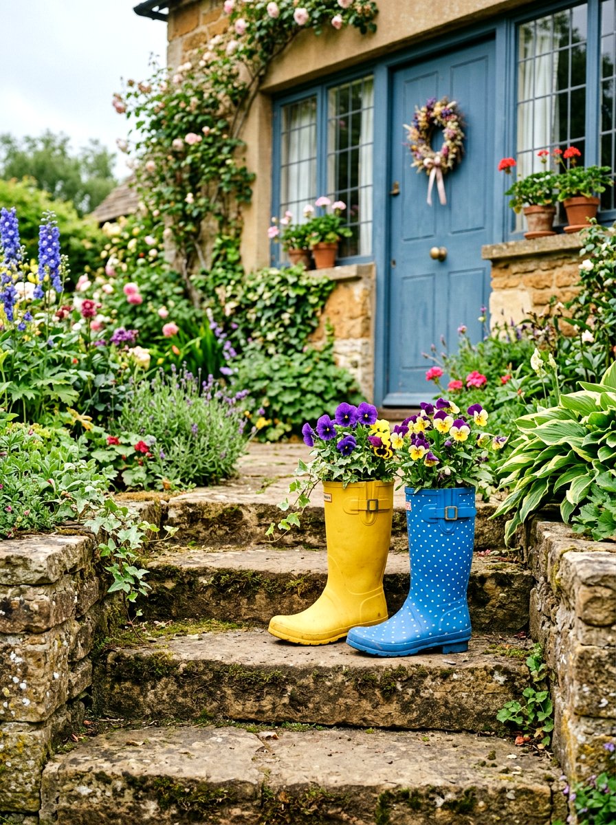 Upcycled Rain Boot Planter - 25 Spring DIY Planter Ideas