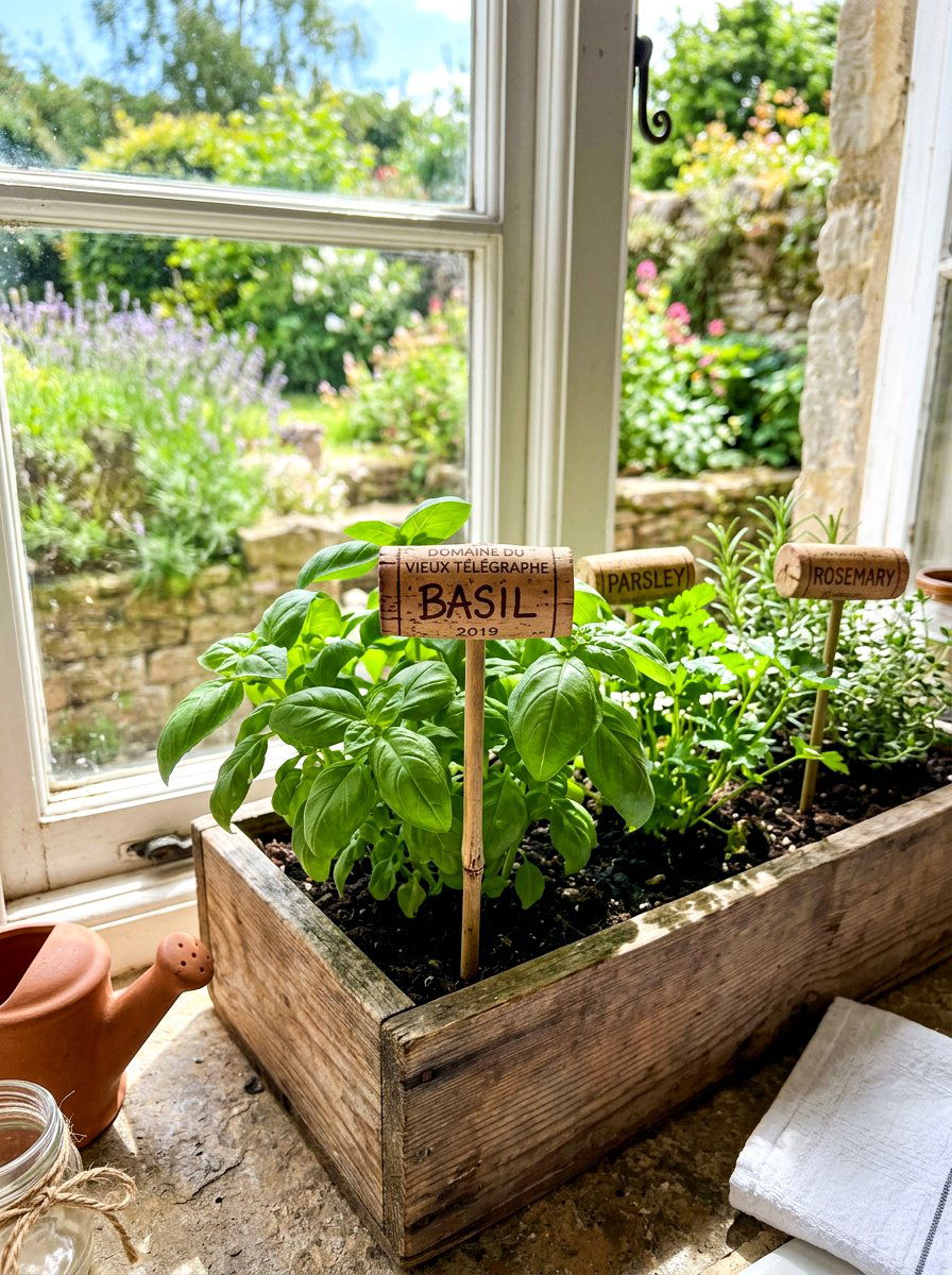 Upcycled Wine Cork Marker - 25 Spring Garden Stake Ideas