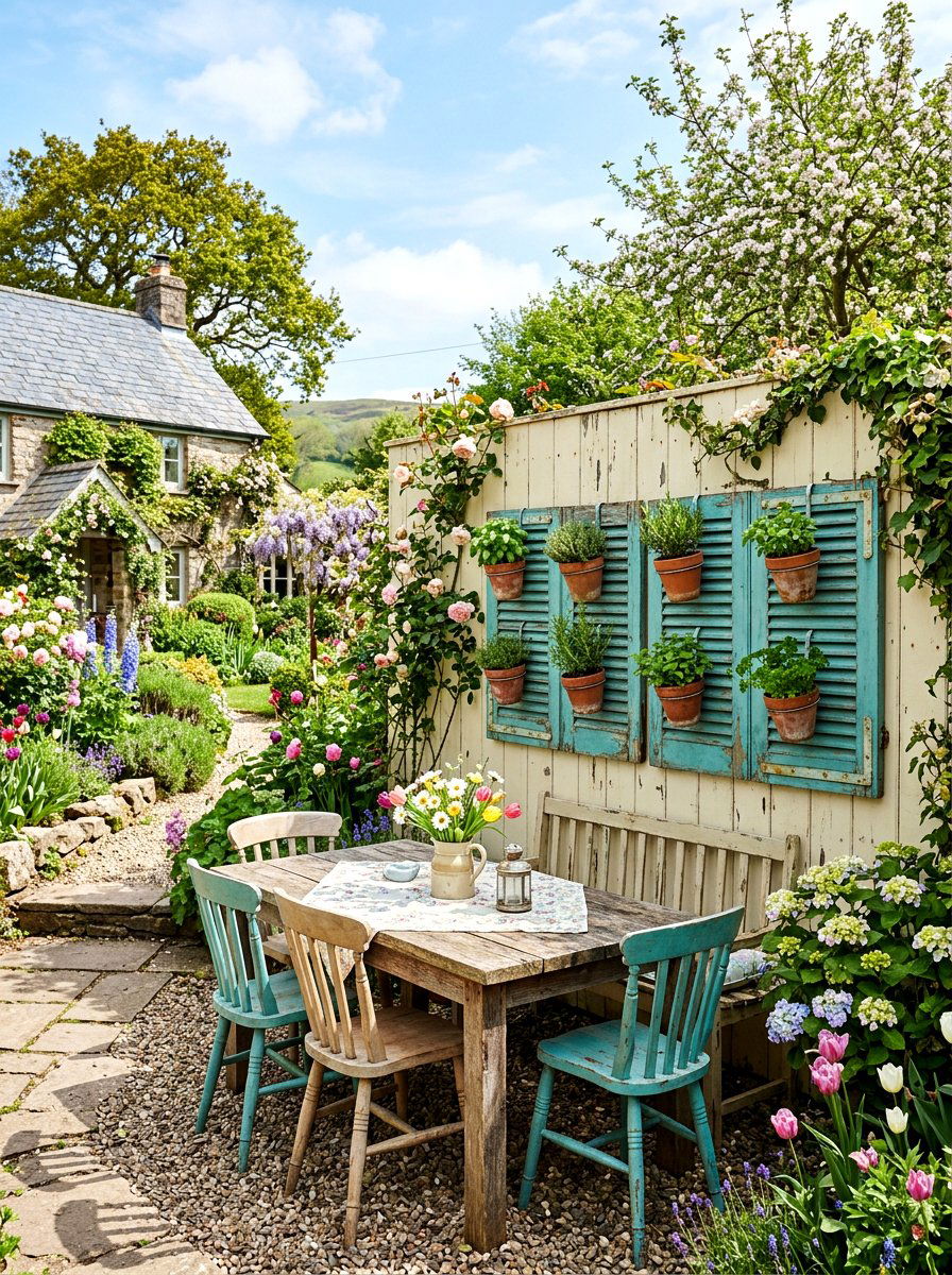 Upcycled shutter decor - 25 Spring Garden Fence Decor Ideas