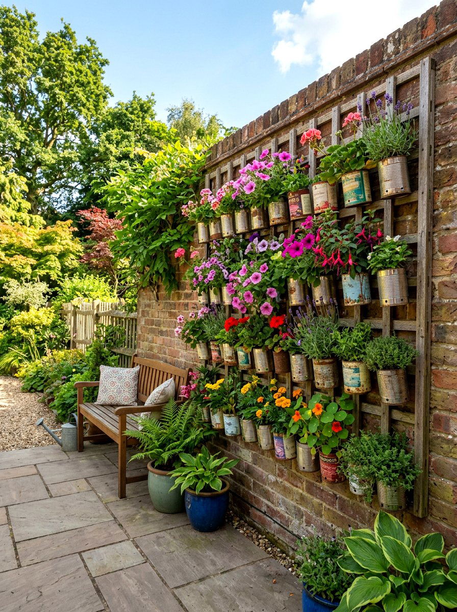 Upcycled tin can garden - 25 Spring Recycled Decor Ideas