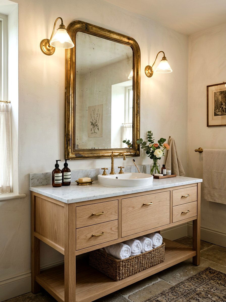 Vanity Area With Vintage Brass Mirrors - 25 Spring Wabi Sabi Decor Ideas