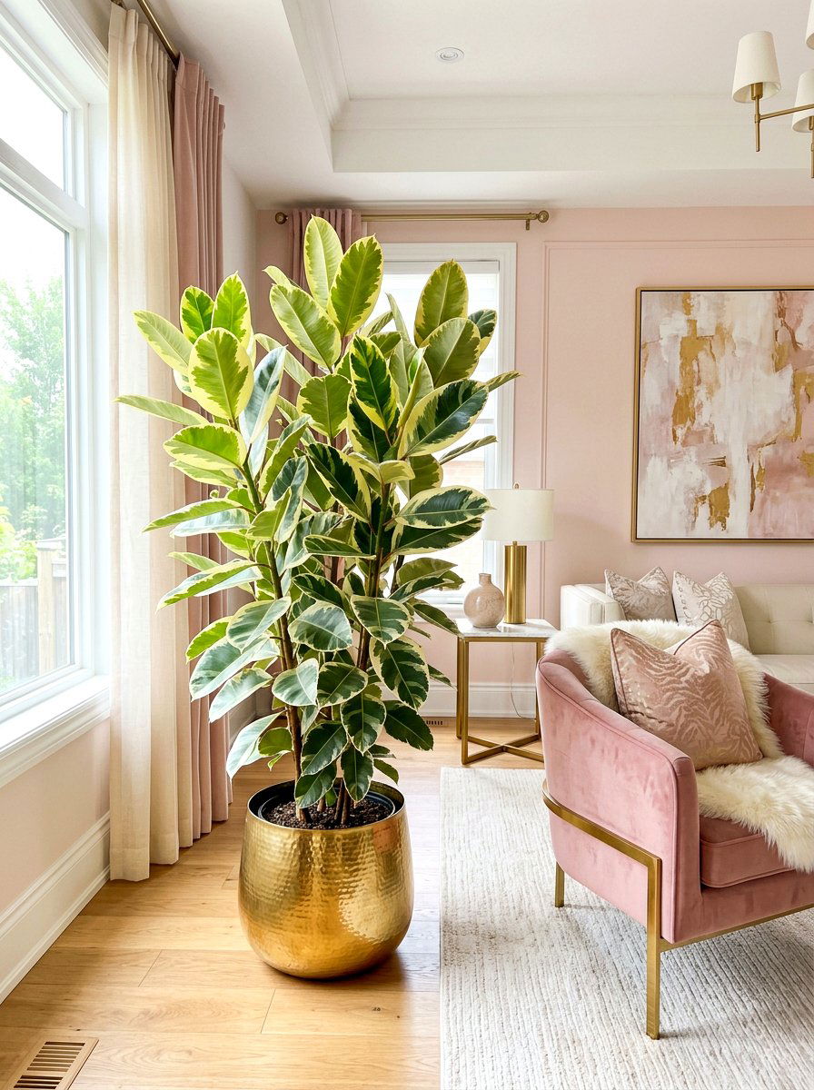 Variegated Rubber Tree - 25 Spring Living Room Plant Ideas