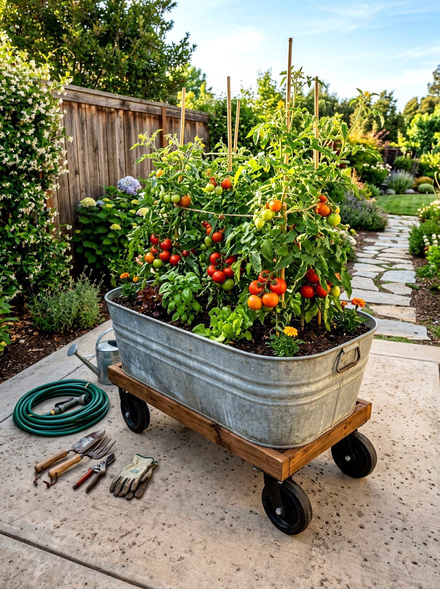 Vegetable Garden On Wheels - 25 Spring Galvanized Tub Planter Ideas