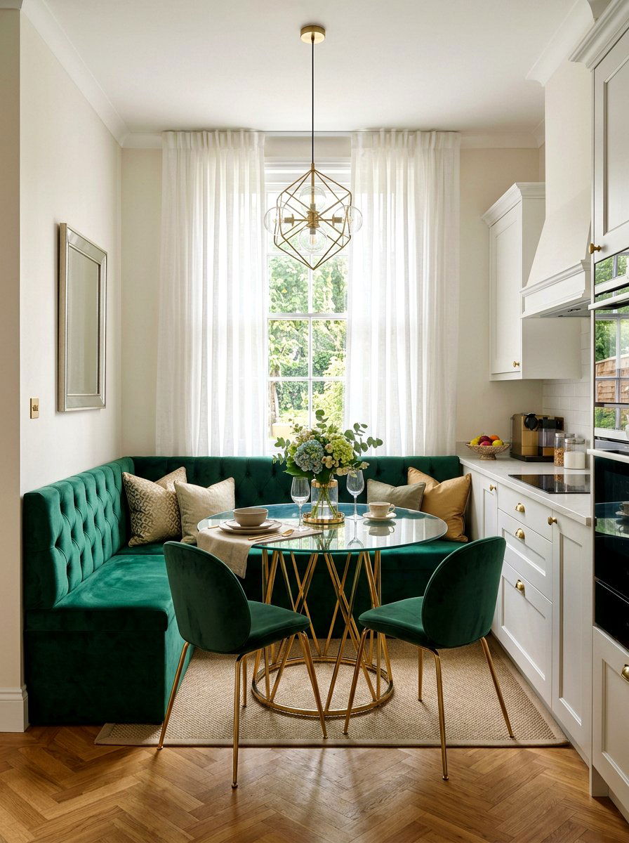 Velvet Bench Breakfast Nook - 25 Spring Breakfast Nook Decor Ideas