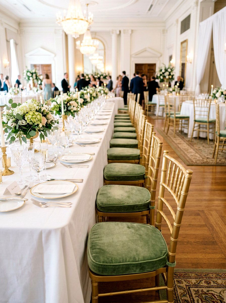 Velvet Chair Cushion - 25 Spring Wedding Chair Decor Ideas