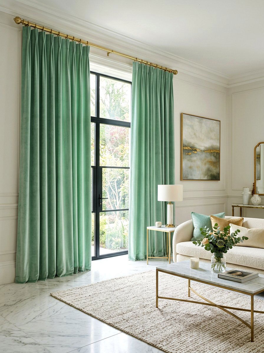 Velvet Pastel Curtains - 25 Spring Living Room Curtain Ideas
