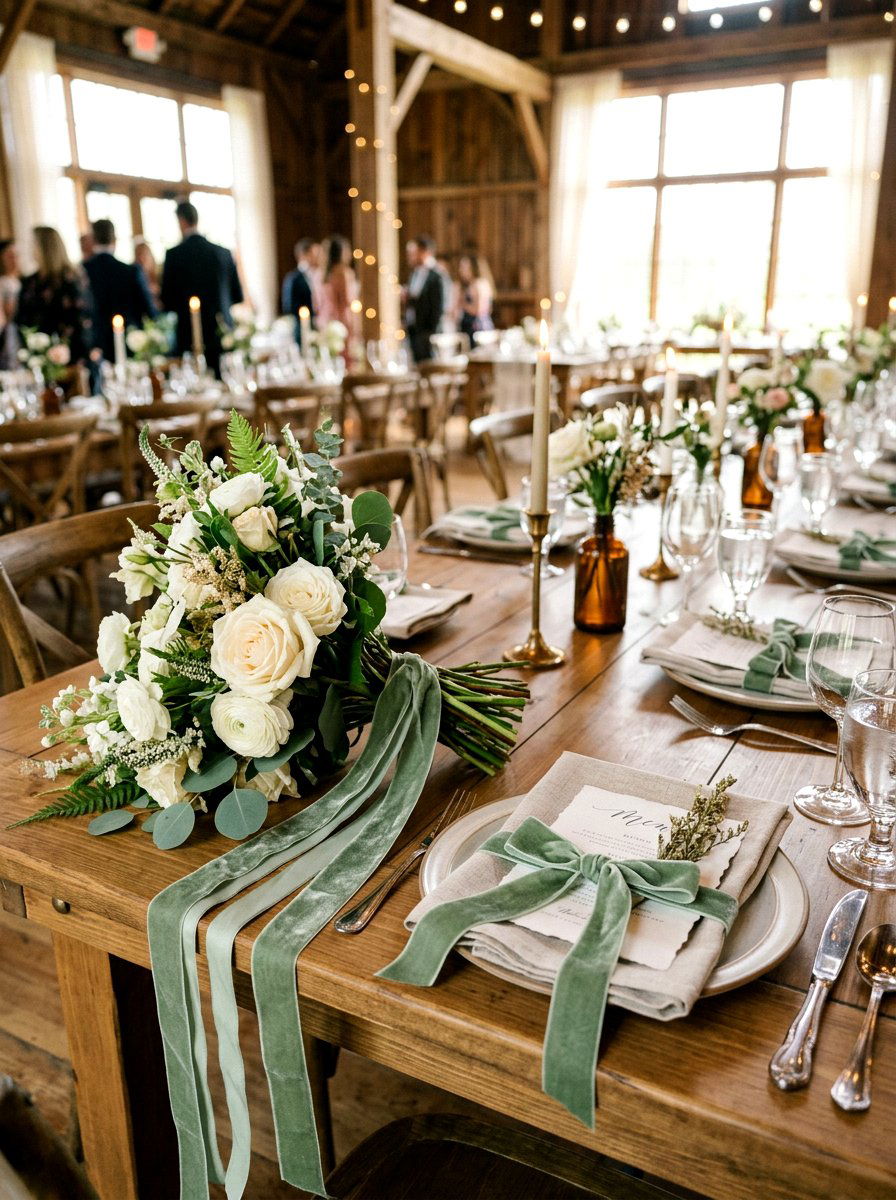 Velvet Ribbon Accent - 25 Spring Barn Wedding Decor Ideas