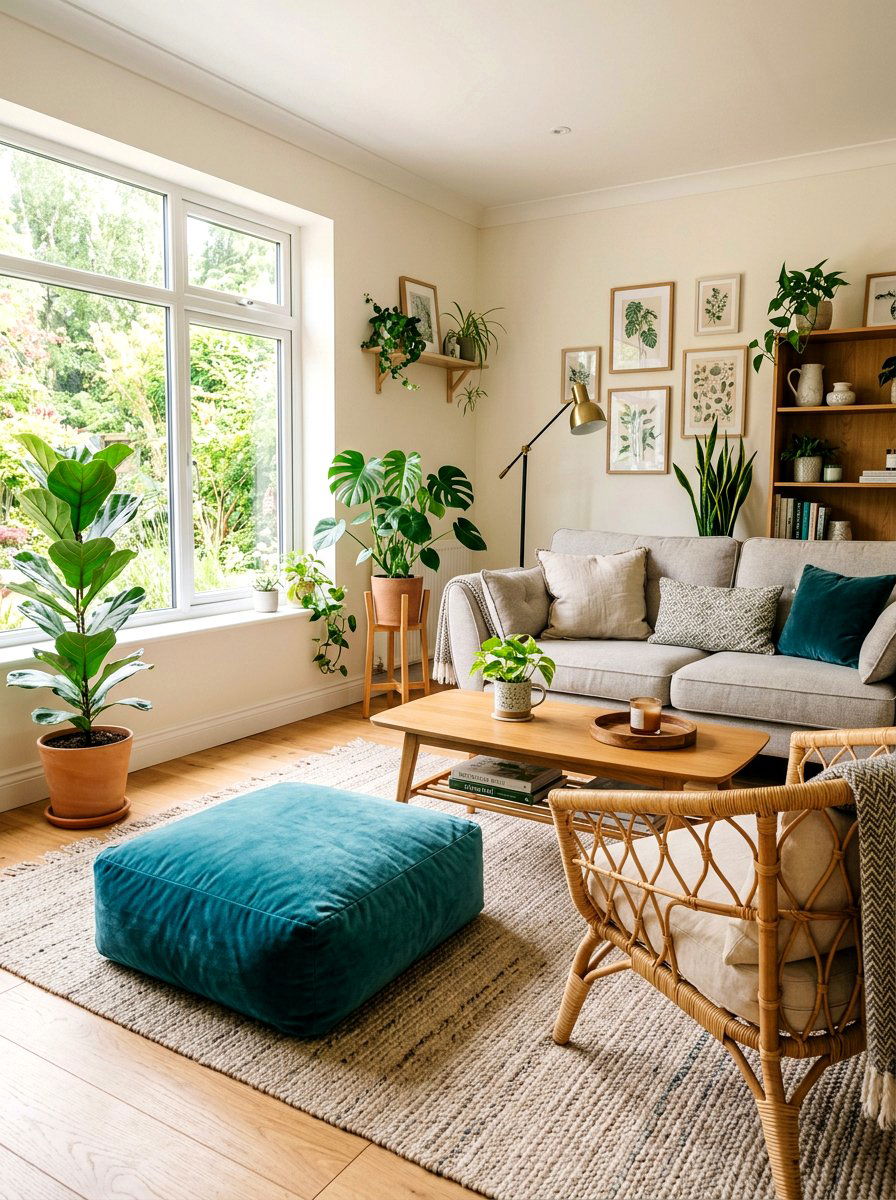 Velvet floor pouf - 25 Spring Bohemian Decor Ideas