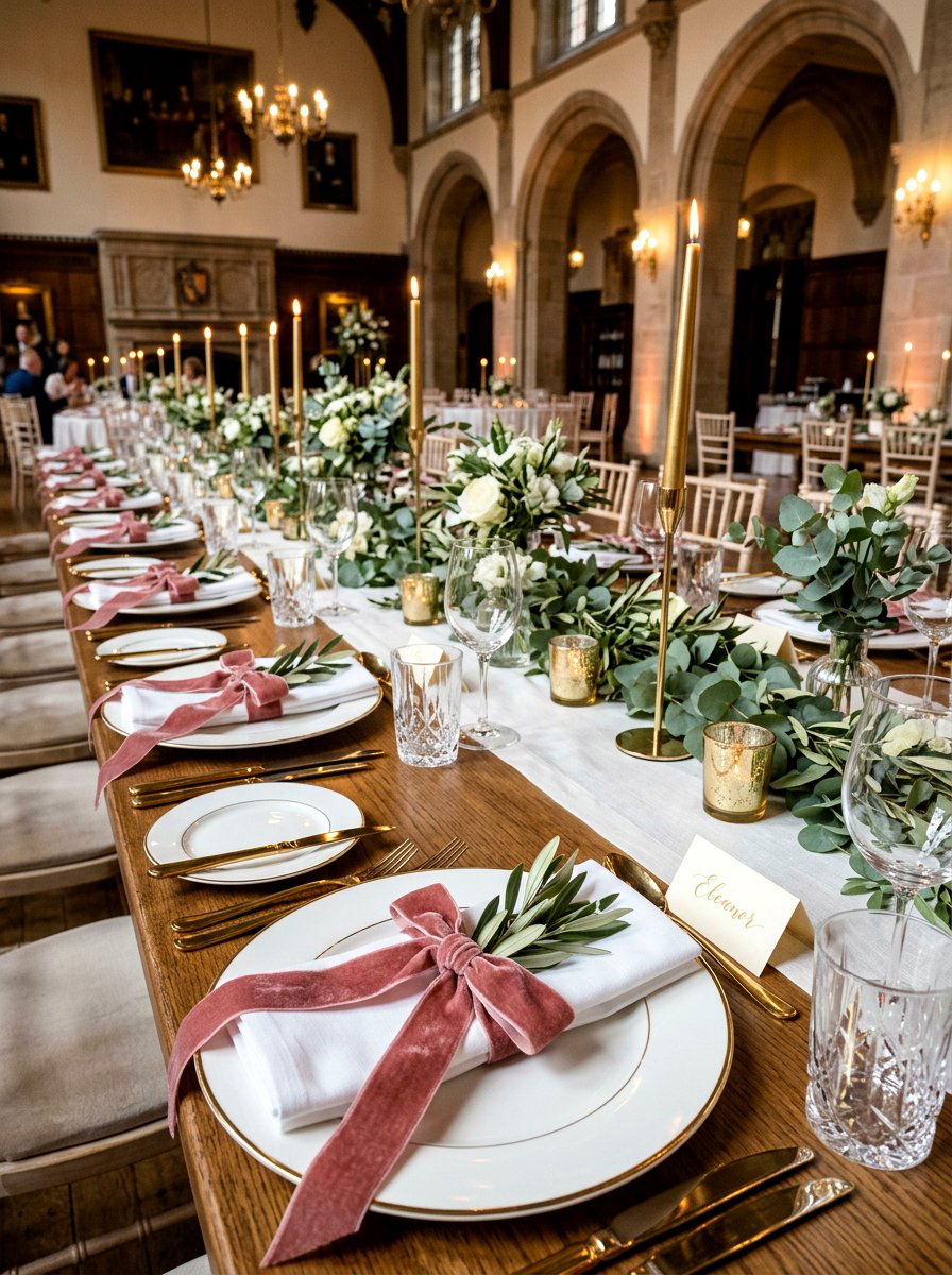 Velvet ribbon table accent - 25 Spring Bridesmaid Luncheon Ideas