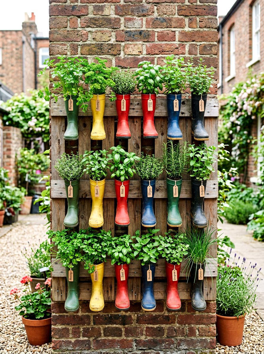 Vertical Boot Wall Garden - 25 Spring Rubber Boot Planter Ideas