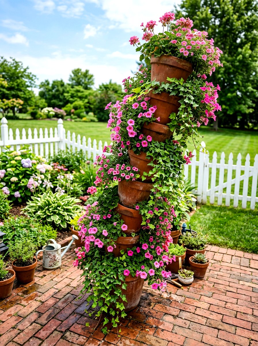 Vertical Clay Pot Tower - 25 Spring Clay Pot Craft Ideas
