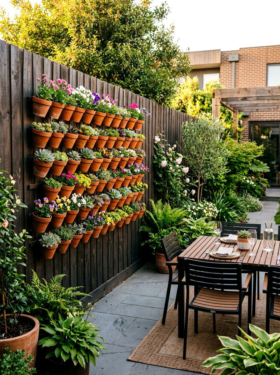 Vertical Clay Pot Wall - 25 Spring Clay Pot Flower Ideas