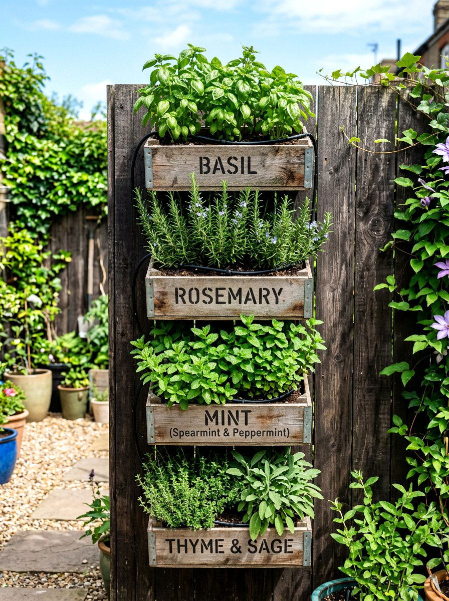 Vertical Crate Herb Garden - 25 Spring Outdoor Crate Display Ideas
