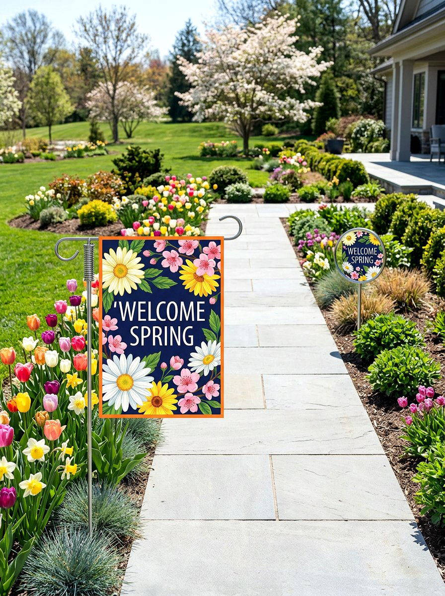 Vertical Double Sided Spring Flag - 25 Spring Garden Flag Ideas