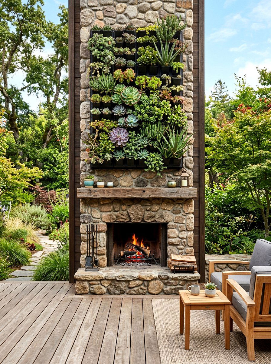 Vertical Garden Fireplace Wall - 25 Spring Outdoor Fireplace Decor Ideas