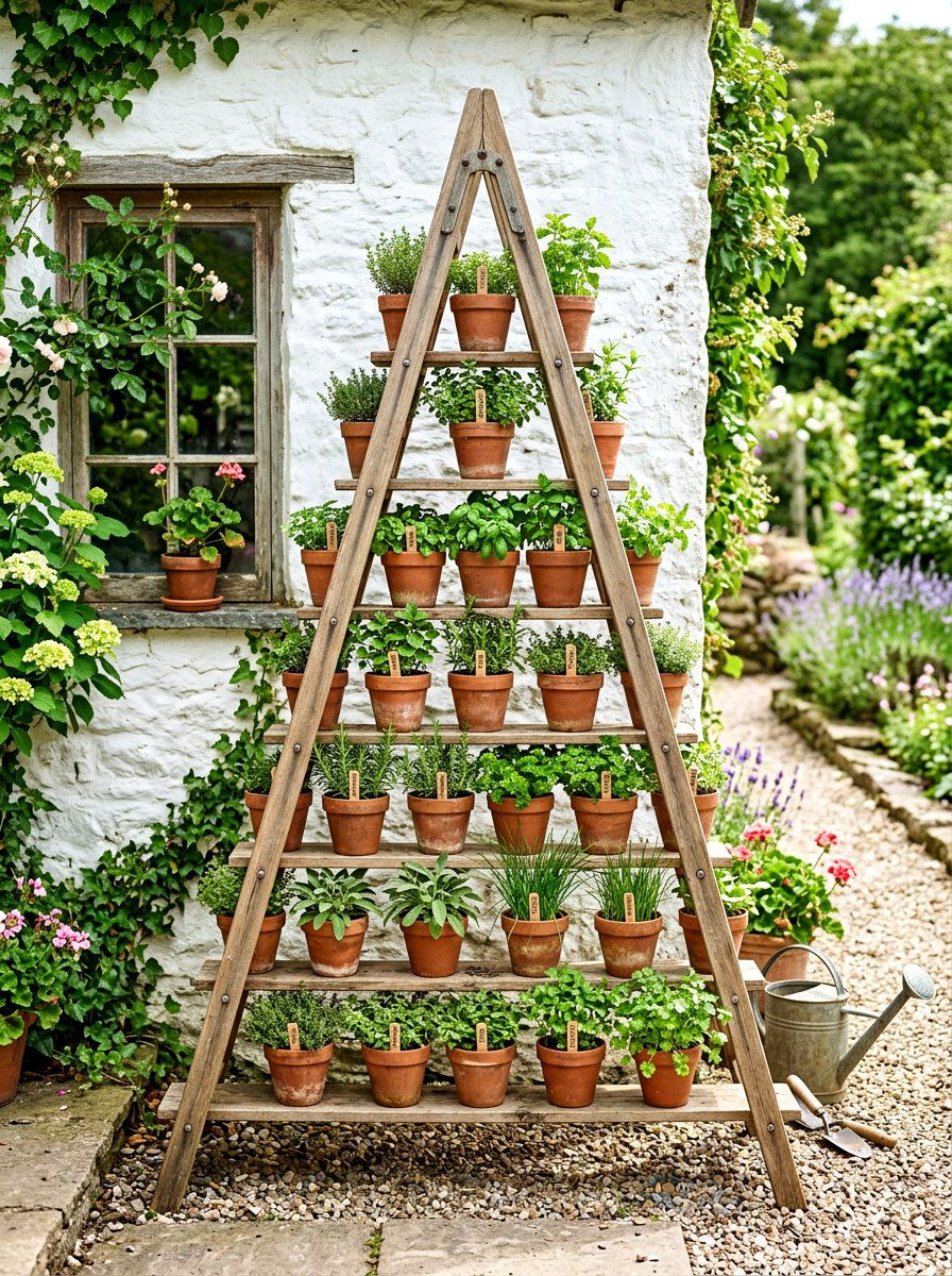 Vertical Garden Ladder - 25 Spring DIY Porch Decor Ideas