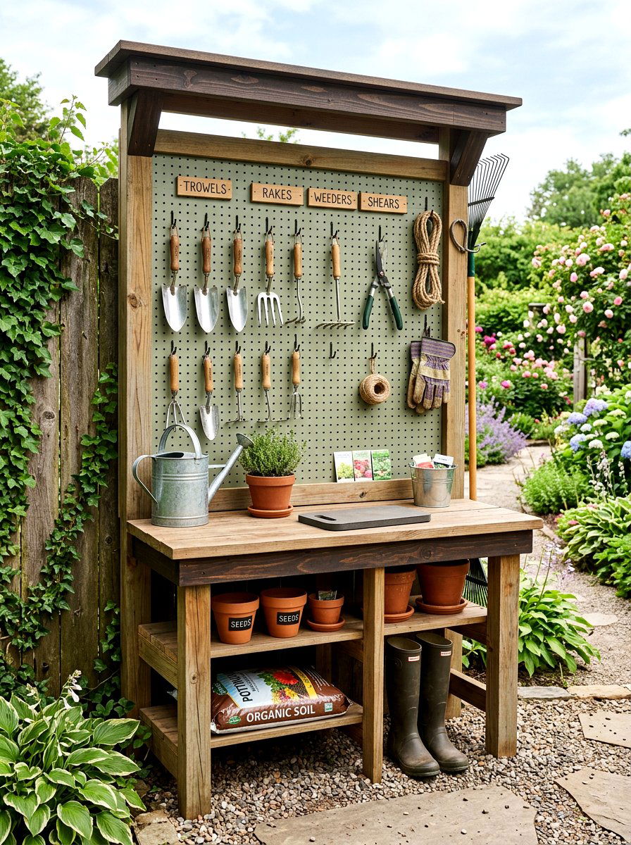 Vertical Garden Tool Storage - 25 Spring Potting Station Decor Ideas