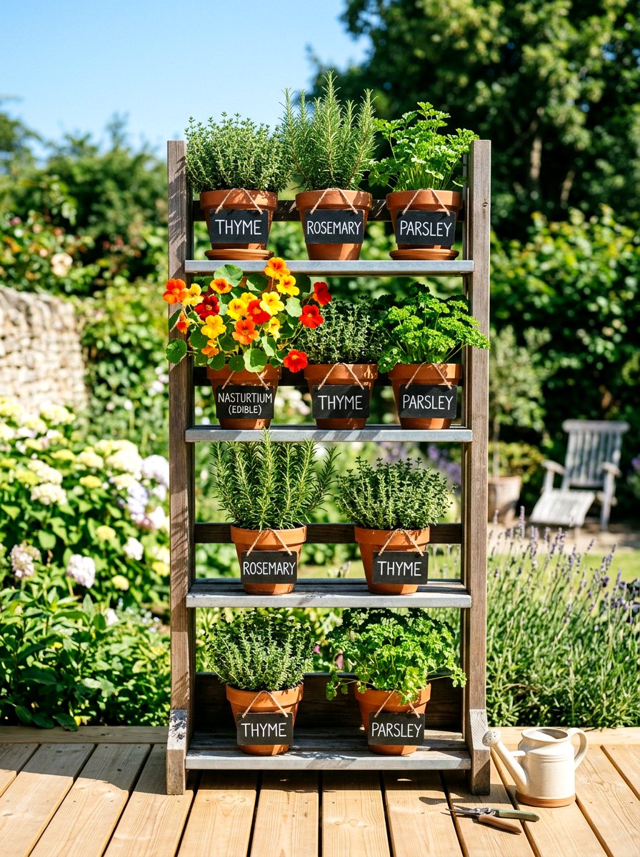 Vertical Herb Garden - 25 Spring Outdoor Shelf Decor Ideas