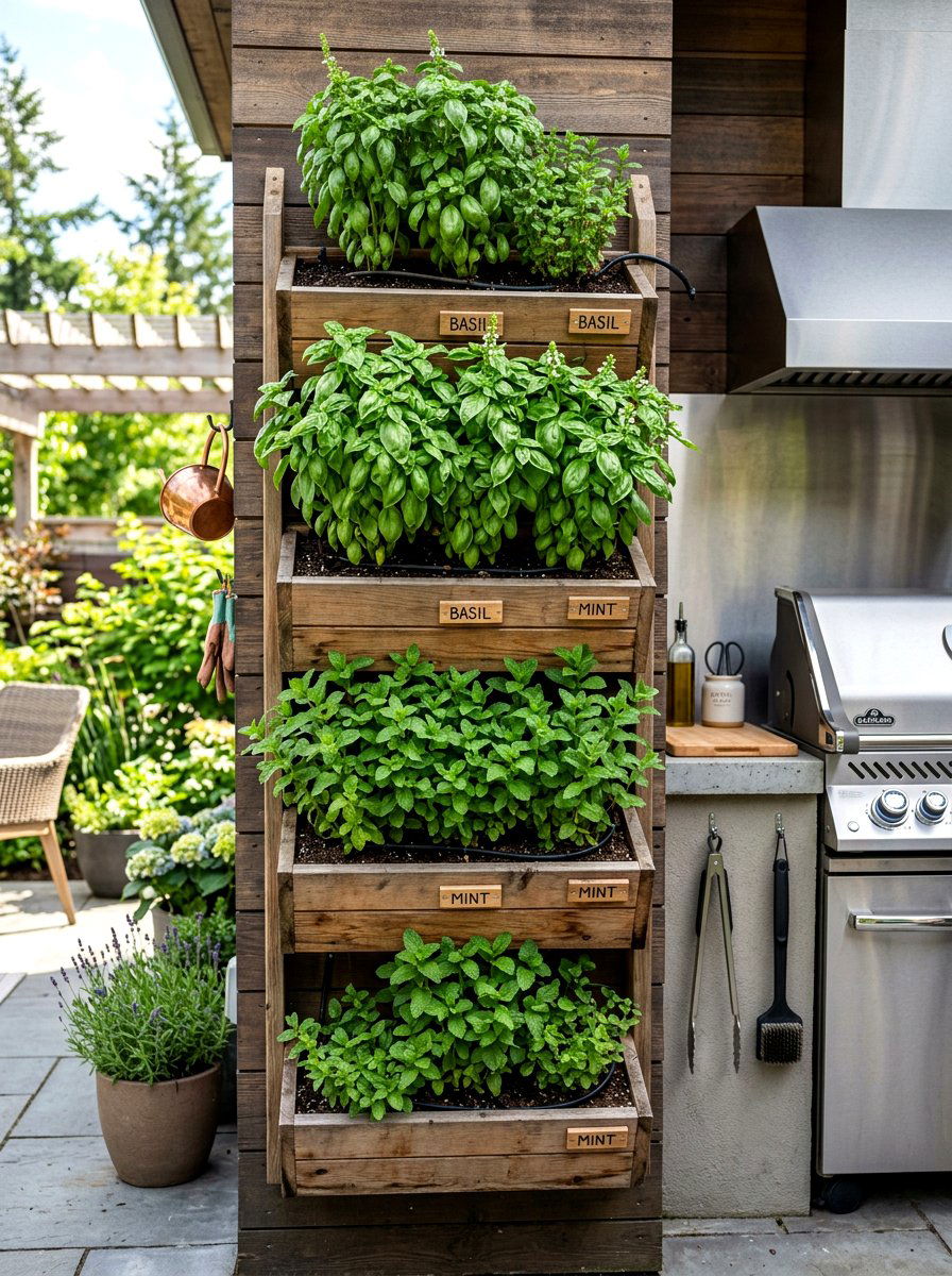 Vertical Herb Garden - 25 Spring Patio Wall Decor Ideas