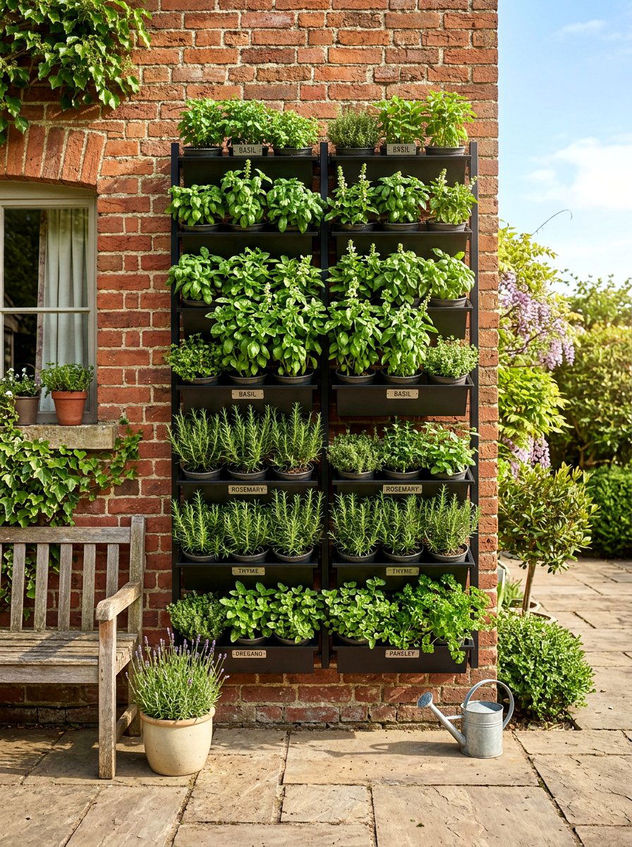 Vertical Herb Garden For Patio - 25 Spring Brick Wall Decor Ideas