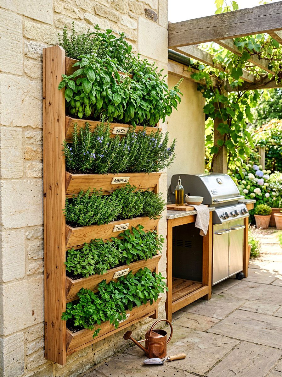 Vertical Herb Planter - 25 Spring Outdoor Wall Decor Ideas