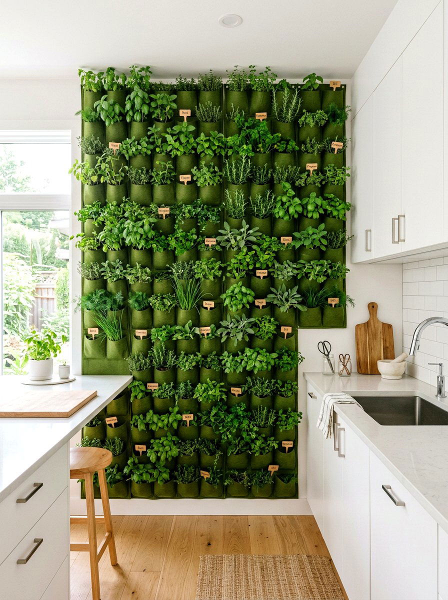 Vertical Herb Wall - 25 Spring Indoor Herb Display Ideas