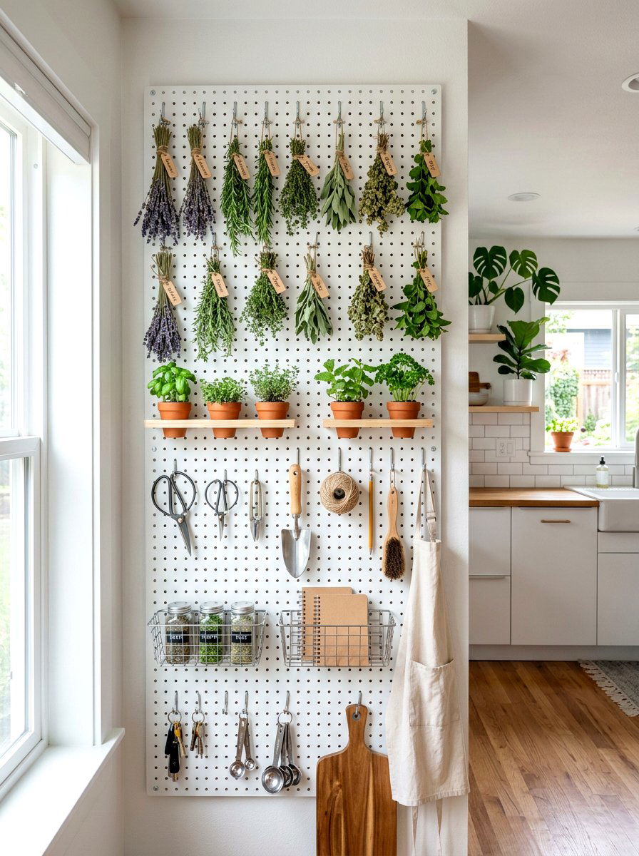 Vertical Pegboard Herb Station - 25 Spring Herb Drying Rack Ideas