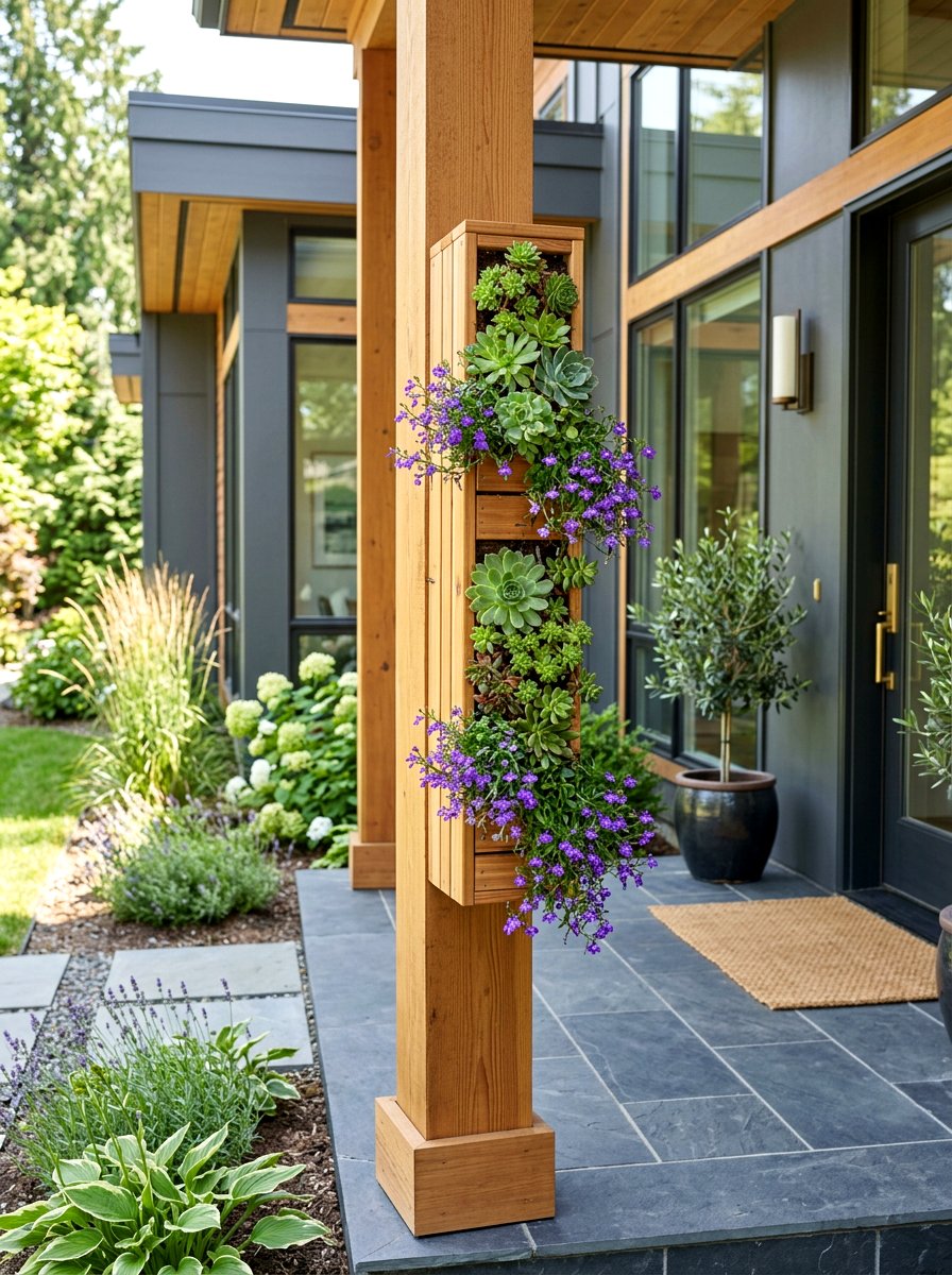 Vertical Planter Box Porch Post - 25 Spring Porch Post Decor Ideas
