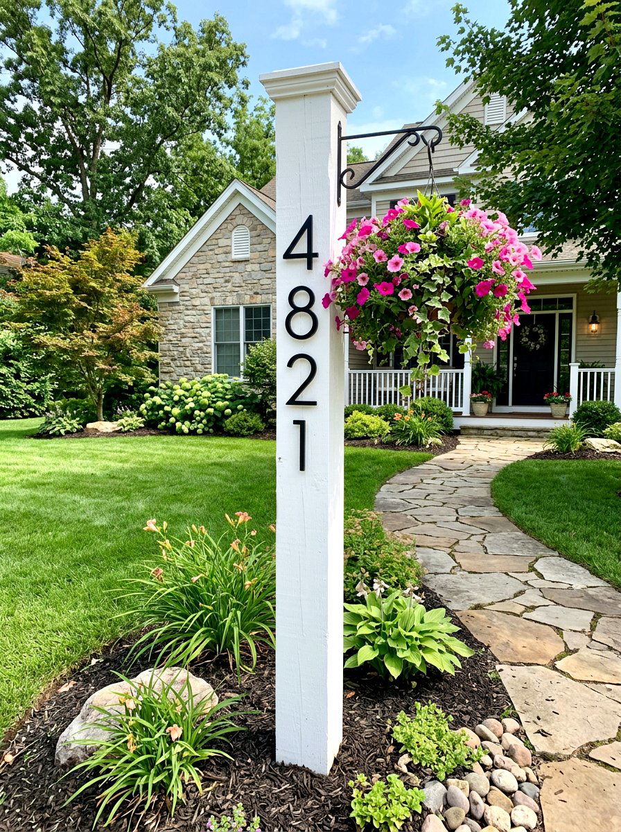 Vertical Porch Address Post - 25 Spring House Number Decor Ideas