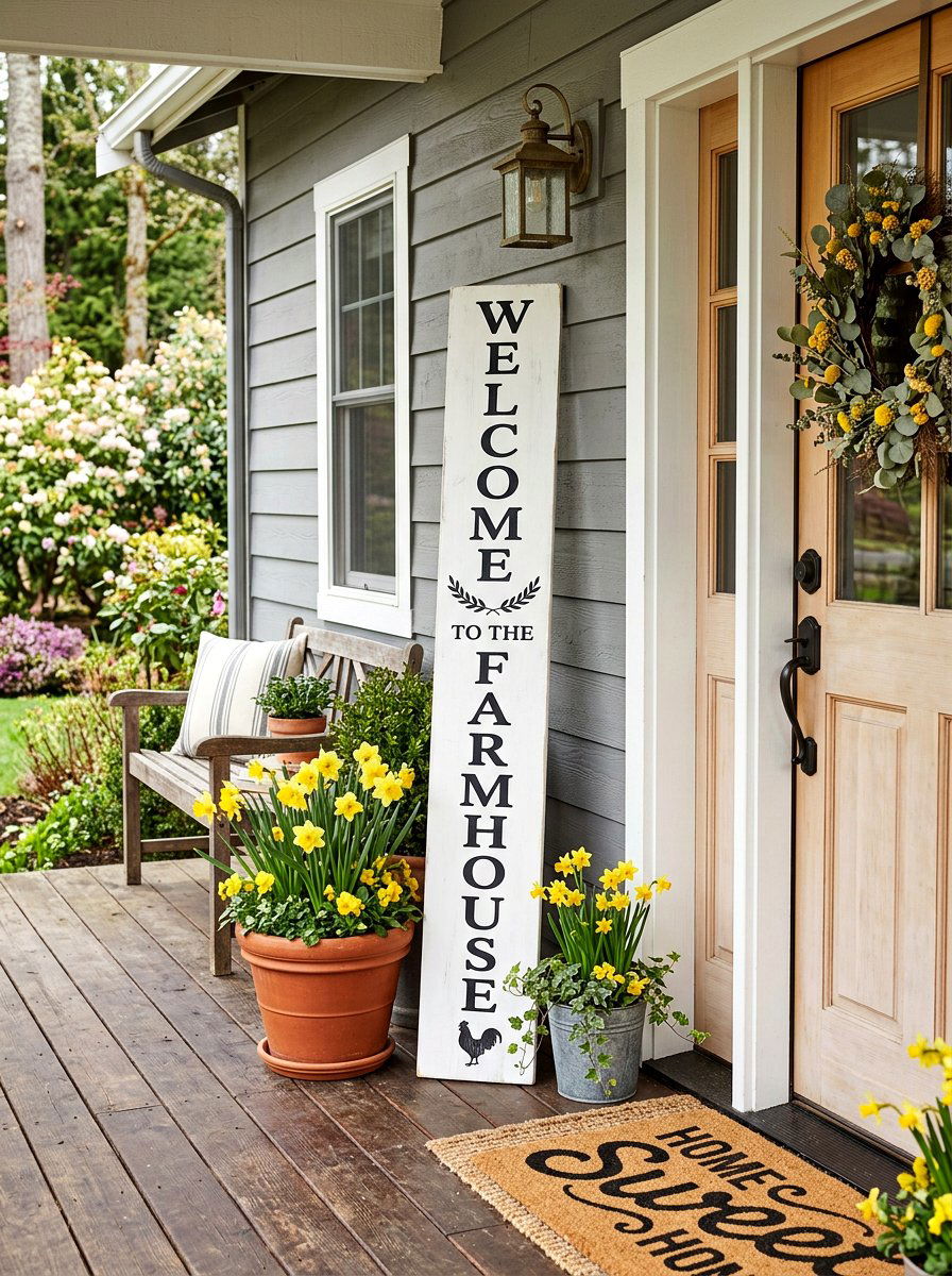 Vertical Porch Sign - 25 Spring Farmhouse Sign Ideas