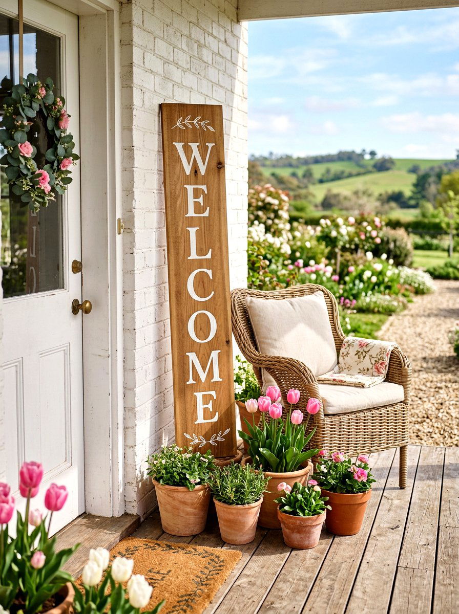 Vertical Porch Welcome Sign - 25 Spring Painted Sign Ideas