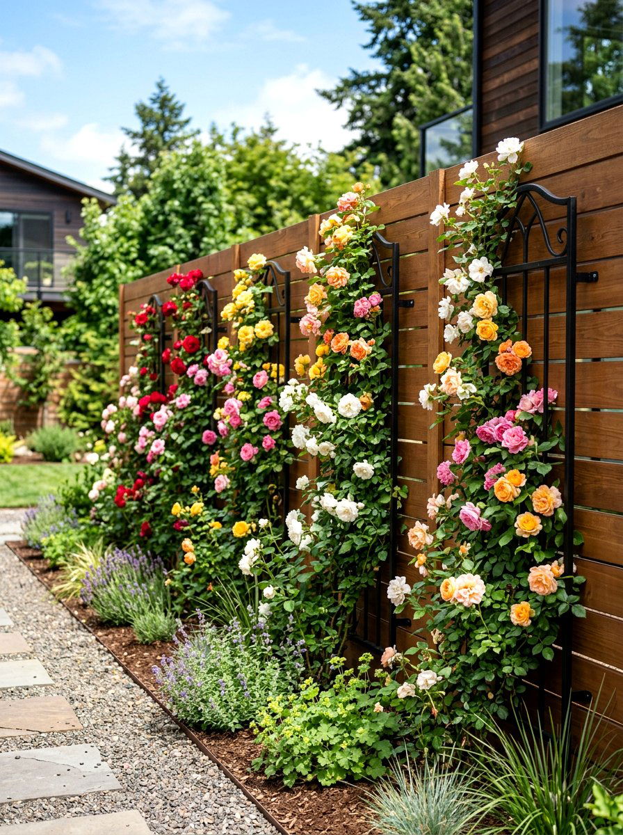 Vertical Rose Garden Wall Trellis - 25 Spring Rose Garden Ideas