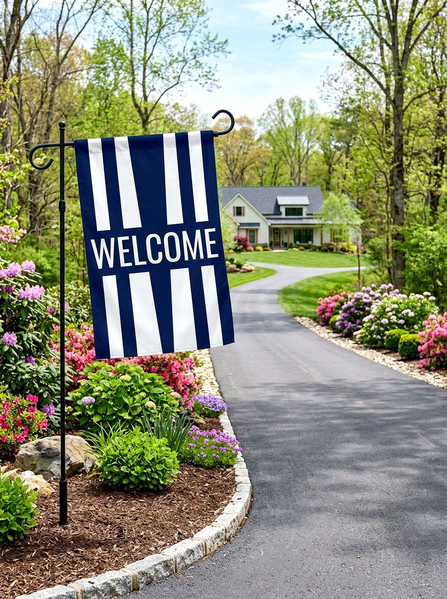 Vertical Stripe Welcome Flag - 25 Spring Yard Flag Ideas