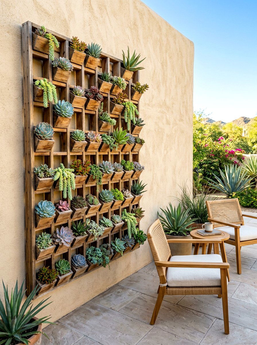 Vertical Succulent Lattice Planter - 25 Spring Lattice Wall Decor Ideas