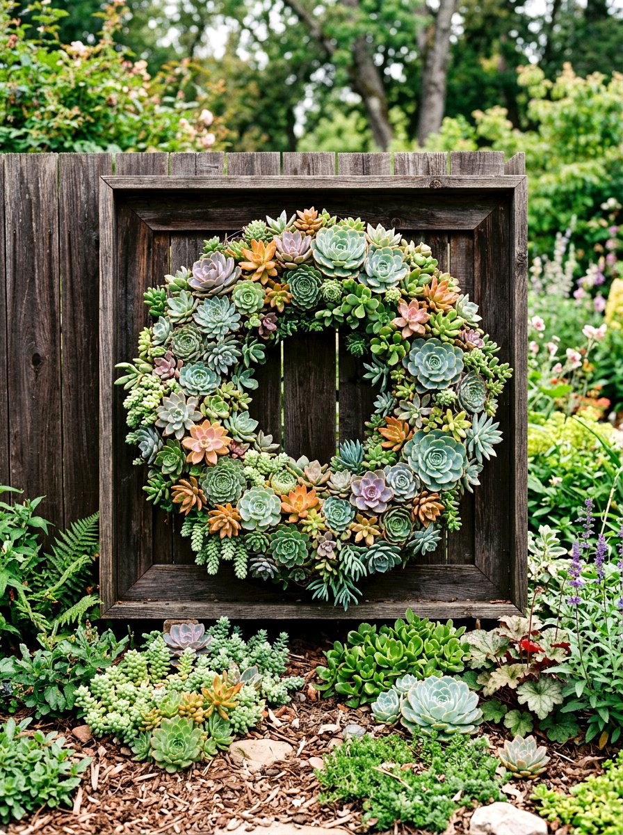 Vertical Succulent Wreath Garden - 25 Spring Succulent Wreath Ideas