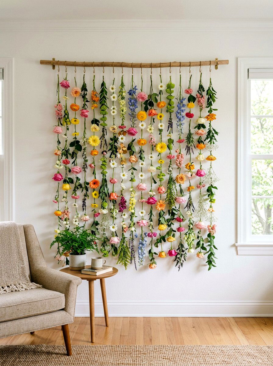 Vertical Wall Hanging Floral Art - 25 Spring Floral Garland Ideas