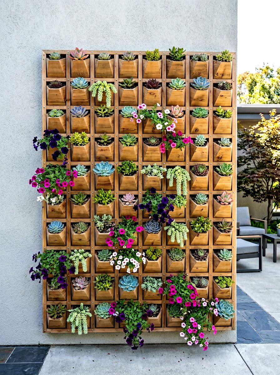 Vertical Wall Planter Layout - 25 Porch Spring Decor Ideas