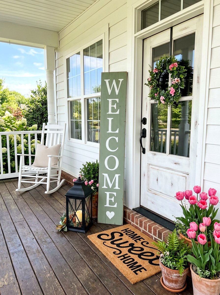 Vertical Welcome Porch Sign - 25 Spring Wooden Sign Ideas