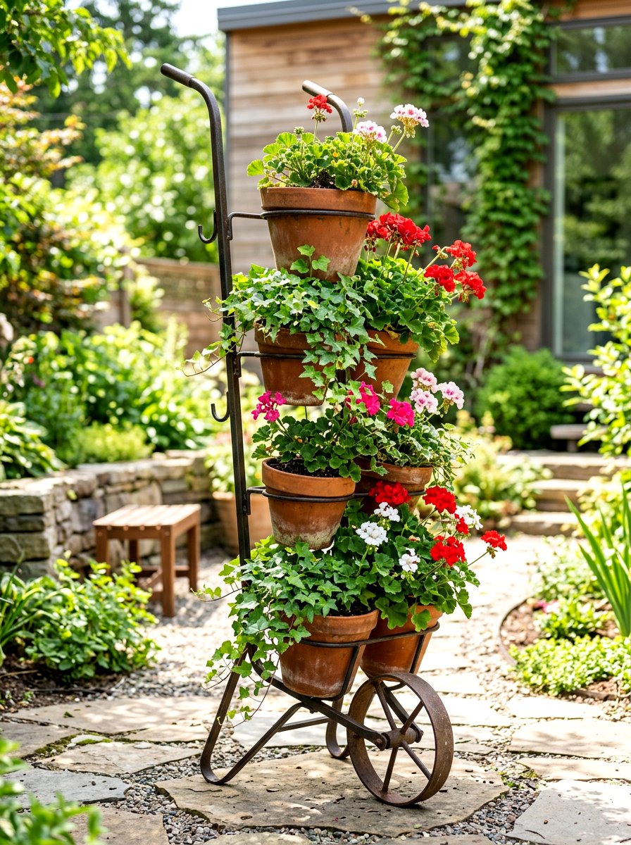 Vertical Wheelbarrow Stand - 25 Spring Wheelbarrow Planter Ideas