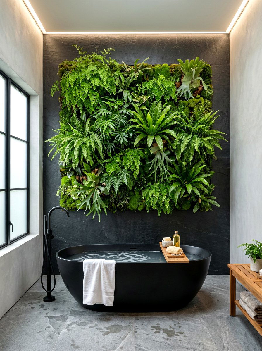 Vertical garden bathroom wall - 25 Spring Bathroom Plant Display Ideas